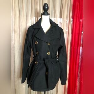 New Look Black Trench Coat with Gold Buttons
